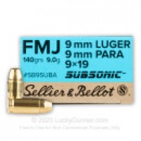 9mm Ammo - Bulk Luger Subsonic Sellier & Bellot FMJ Bulk Luger Subsonic Sellier & Bellot FMJ Ammo